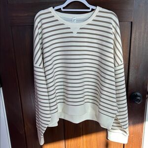 SPANX AirEssentials Striped Beige and White Sweater